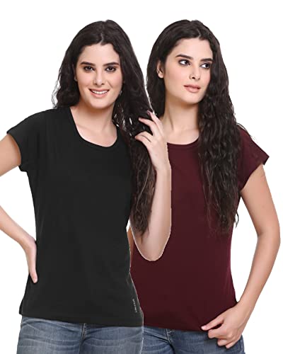 Image of GODFREY Women Round Neck Half Sleeve Cotton T Shirts