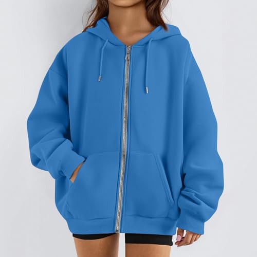 OIOLOYJM Zipper Hoodies for Women Long Sleeve Oversized Sweatshirts Y2k Drawstring Soft Jacket 2025 Fall Fashion with Pockets
