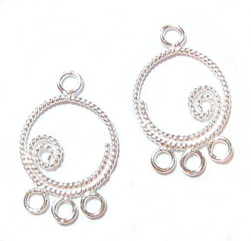 4 pcs .925 Sterling Silver Round Twist Chandelier Earring Wire Connector/Findings/Bright