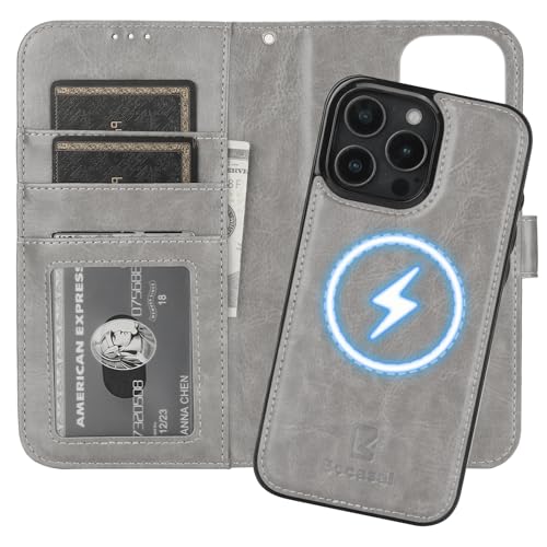 Bocasal for MagSafe Wallet Case Card Holder for iPhone 16 Pro Max Grey