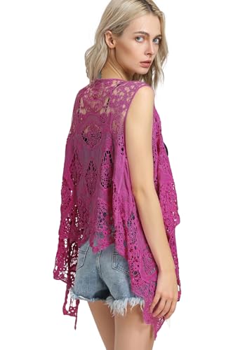 Image of JASTIE Women Open Stitch Cardigan Boho Sleeveless Hippie Summer Hollow Out Solid Crochet Vest