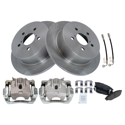 Image of TRQ Rear Brake Pad and Rotor Set Semi Metallic Calipers Compatible with 2006-2009 Subaru Legacy