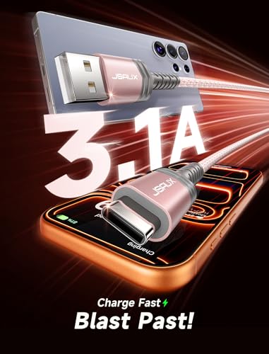 Image of JSAUX USB to USB C Cable, USB C Cable for iPhone 17, 3-Pack (10+6.6+3.3FT) | USB Type C Charger Cord, Fast Charging for iPhone 17 16 Pro Max, Samsung Galaxy, iPad, Pink