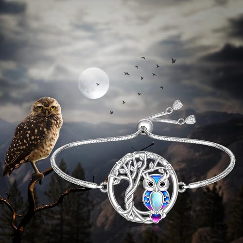 Fenthring Owl Bracelet Sterling Silver Tree of Life Owl Bracelet for Women Moonstone Owls Jewelry Graduation Birthday Christmas Gifts4