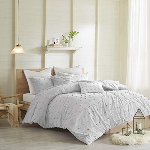 Urban Habitat Duvet Set 100% Cotton Jacquard, Tufts Accent, Shabby Chic All Season Cover For Comforter, Matching Shams, Decorative Pillows, King/California King (104 In X 92 In), Grey 7 Piece #TOP2