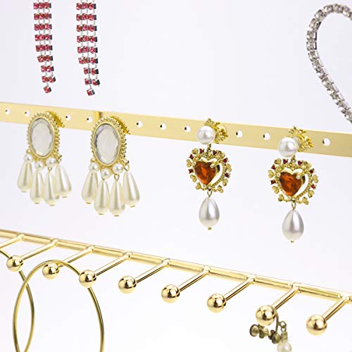 Morigem Jewelry Organizer, 5 Tier Jewelry Stand, Decorative Jewelry Holder Display With White Tray For Necklaces, Bracelets, Earrings & Rings, Gold #TOP4