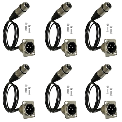 DIYTECH Premium XLR Pass Through Cable, No Solder, for Stage Box, Patch Panel, Floor Box - No Solder for Pro Audio Installations (Male to Female 6-Pack)