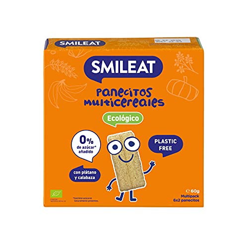 Smileat - Panecitos Multicereales Ecológicos, Ingredientes Naturales, Snacks y Meriendas, Para Bebés a Partir de los 6 Meses, 60g