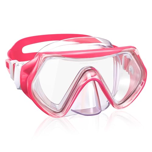Huanmin Gafas Buceo Niños, Mascara Buceo Niños, Máscara Snorkel Antivaho, Mascara Buceo Prevenir Filtración, Gafas Buceo para Snorkel Natación y Buceo (Rosa)