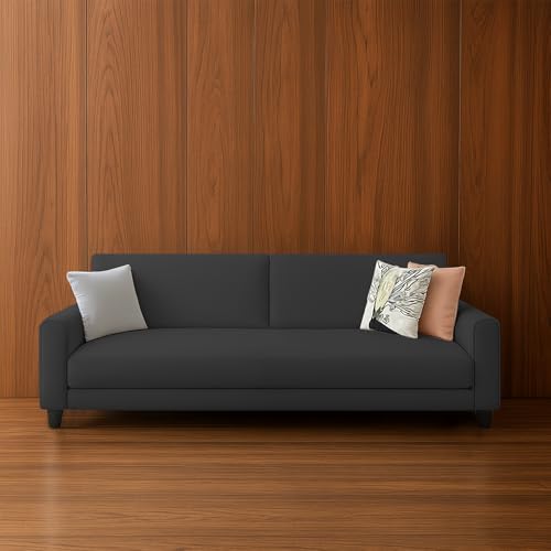 Image of Casaliving Kaven 3 Seater Sofa Set for Living Room (Black Colour Fabric) Premium Fabric Sofa