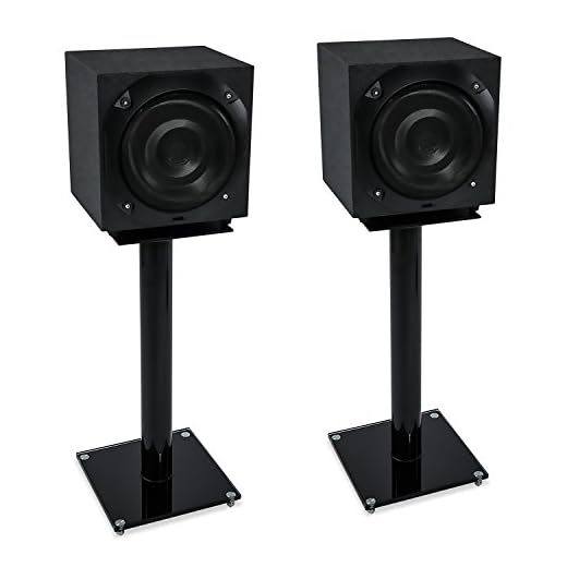 Mount-It! Floor Speaker Stands for Satellite Speakers and Surround Sound (5.1 and 2.1) Systems, Glass and Aluminum, 23 Inches High, 22 lbs Weight Capacity, Black