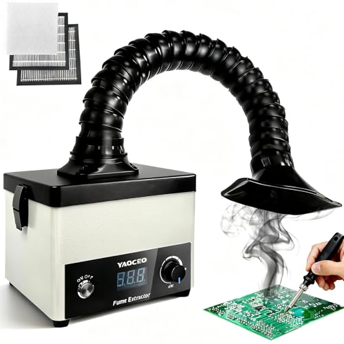 YC60 Solder Fume Extractor, 120m³/h-180m³/h Strong Suction, 3-Stage Filtration (HEPA+Carbon), High-Efficiency Solder Smoke Absorber with Speed Control, Fume Extractor for Desktop Soldering,Welding