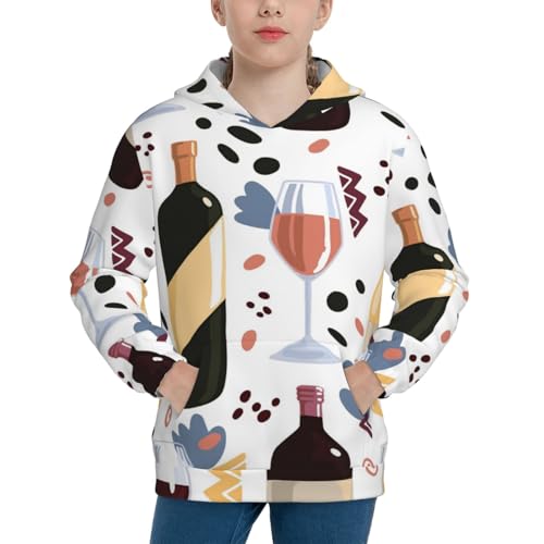 Wine Bottles Glasses Kid Hoodies Boys Sweatshirts Girls Pullover with Pocket