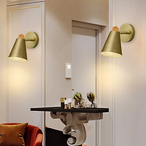 Image of Gold Wall Sconces Set of Two,Industrial Hammered Metal Wall Lights Set of 2,Unique Bathroom Light Fixture,Vintage Brass Vanity Wall Lights for Bathroom,Livingroom,Bedside,Hallway