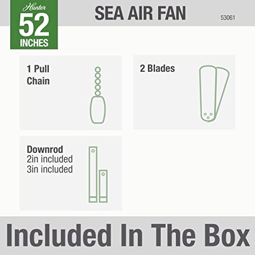 Hunter 52 inch Outdoor or Indoor Ceiling Fan No Light - Bronze Ceiling Fan without Light, For Patio, Porch, Garage, or Living Room, Standard Mount, 5 Blades, Pull Chain - Sea Air 53061, New Bronze - Image 4