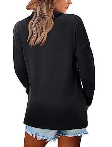 Image of Women's Long Sleeve Tops Fall Shawl Neck Tunic Tops for Leggings Casual Blouse Sweatshirt