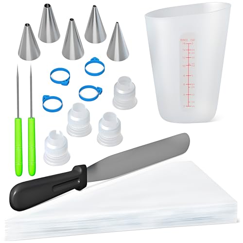 Bakerpan Royal Icing Tools Set, Royal Icing Cookie Supplies, Spatula, Piping Bags, Cup, Couplers, Bag Clamps, Piping Tips, Needle Scribes