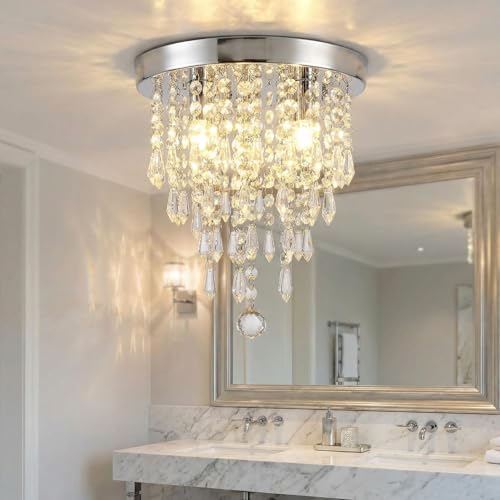 Oyajia Kristall Kronleuchter Flush Mount Decken Kronleuchter Modern Deckenlampe Deckenleuchte Klein für Flur Küche Schlafzimmer 9.84 * 9.84 * 2.75 In
