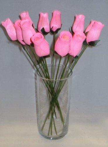 2 Dozen (24) Hand Crafted Birch Wood Wooden Closed Tea Bud Roses for Weddings, Party Favors, All Occasion, Home Decor (Pink)