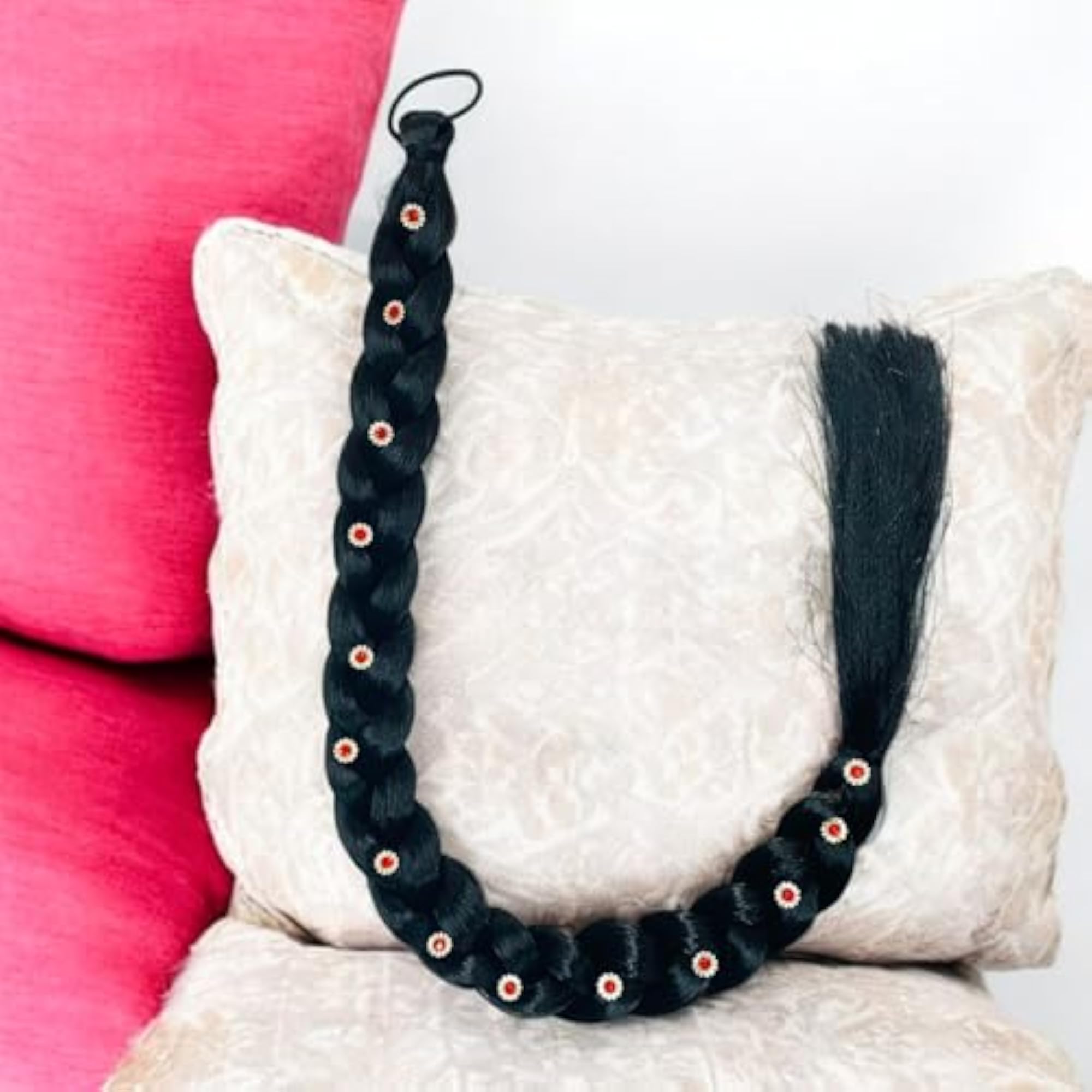 Special Braided Hair Parandi with Stone Designs, Black