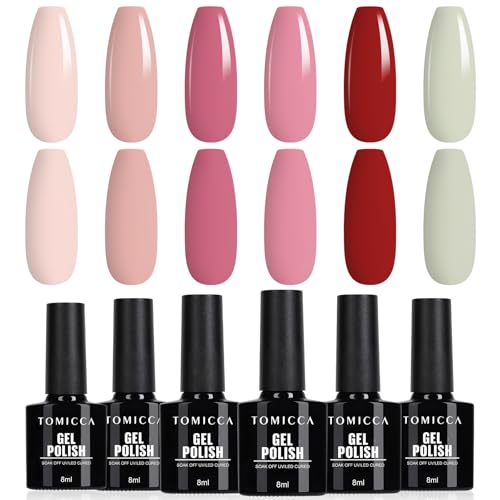 TOMICCA UV Gel Nagellack Nude Rose Set, Professional 6 Farben Maniküre Set, Soak-Off Nagellack...