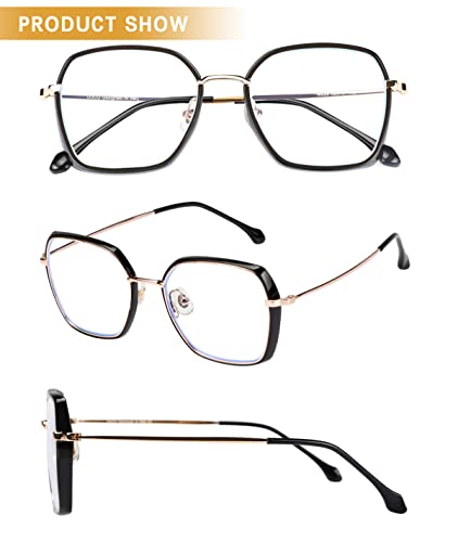 Image of DUCO Retro Square Blue Light Glasses for Women Oversized Blue Ray Blocking Glasses Computer Glasses Teens Fashion Eyeglasses Balck W020