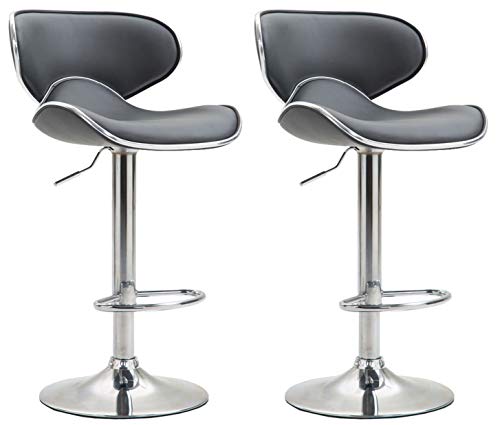 CLP Lot De 2 Tabourets De Bar Las Vegas V2 en Similicuir I Set De Chaises Hautes avec Piètement Et Repose-Pieds en Métal I Hauteur Réglable, Couleur:Gris, Couleur du Cadre:Chrome