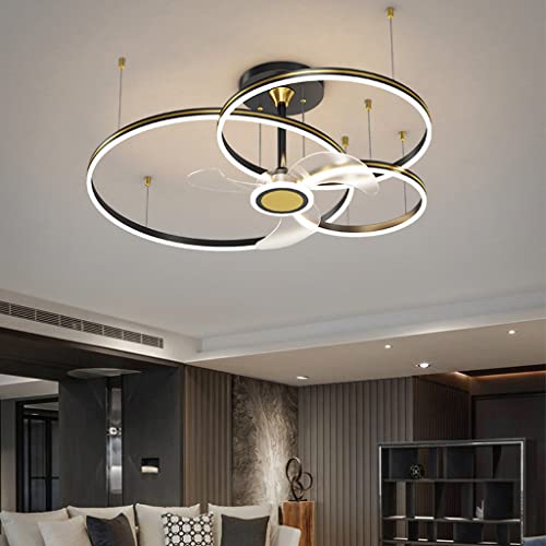 A.1.Coo Ventilador LED Lámpara Colgante Control Remoto Regulable Sala Anillo Metal Lámpara Colgante 3 Velocidad Del Viento Iluminación Acrílico Fan Techo Iluminación Salón Dormitorio Lámpara Cover