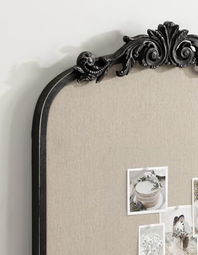Kate and Laurel Arendahl Vintage Decorative Arched Pinboard; 19 x 31; Black; Framed Arch Ornate Bulletin Board for Unique Display; Organization; and Decor Options