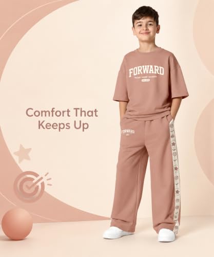 Image of SHODOX Boys Poly Blend Relaxed Fit Co-Ord Set | Printed T-Shirt & Track Pants | Soft Breathable Stylish Summer Casual Comfort Wear for Boys