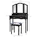 Giantex Vanity Set with Tri-Folding Mirror, Makeup Dressing Table with 4 Drawers and Storage Shelf, Modern Bedroom Bathroom Makeup Vanity Desk with Cushioned Stool for Girls Women (Black)