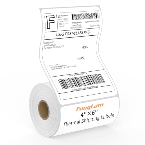 FungLam 4”x6” Direct Thermal Shipping Labels, Perforated Postage Thermal Label Paper, 250 Labels/Roll, Compatible with JADENS, iDPRT,MUNBYN and Rollo Printers image 1