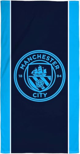 Character World Manchester City FC Official Cotton Towel, Soft Absorbent Beach and Bath Towel, 30 x 60 Inch, Quick Dry Towel for Gym Pool Travel and Fans