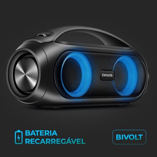 Caixa de Som Boombox AIWA Bluetooth IPX5, Luzes Multicores, com alça - AWS-BBS-02