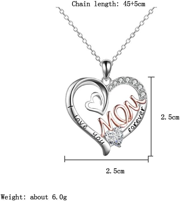 Yocoyee I Love You Forever Mom Heart Shape Pendant Necklace Dainty Mom Necklace for Mother's Day Jewelry-Crystal A - Image 6