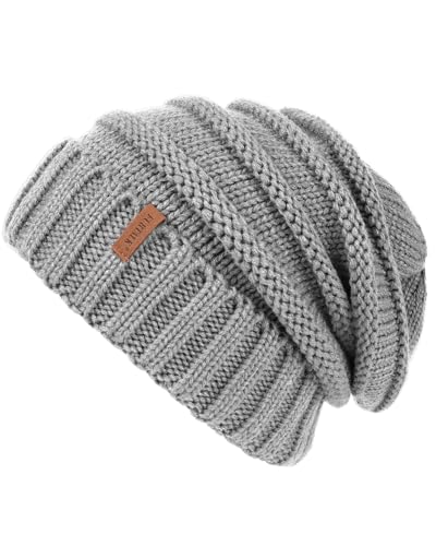 FURTALK Gestrickte Winter Slouchy Beanie Mütze Oversized Unisex Crochet Cable Ski Cap Baggy Slouch Hüte für Frauen Männer, Grau, Einheitsgröße