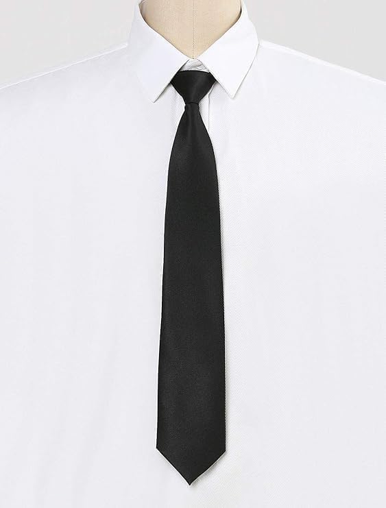2Pcs Black Tie Adjustable Pre-tied Necktie for Women Boy Solid Color Neck Tie Girl Zipper Ties for Business Uniforms and Wedding,and Pocket Squares Accessories (42cm)