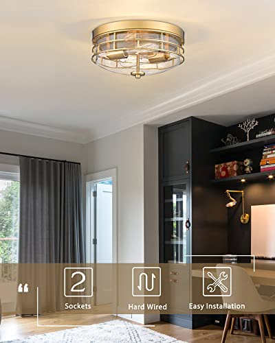 Femila Flush Mount Ceiling Light Fixture, 13Inch Modern Farmhouse Ceiling Light With Clear Glass And Brushed Gold Finish For Entryway Bedroom Kitchen Hallway,4Ftj55-F Bg #TOP6
