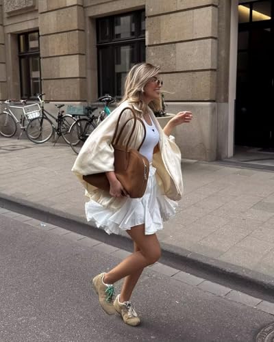 Women's Puffed Bomber Jacket Oversized Streetwear Casual Batwing Sleeve Lapel Collar Zip Front Pleated Shirts4