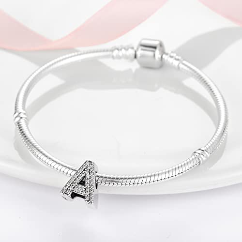 Letter Charms Fits Pandora Bracelets S925 Sterling Silver Initial Charms for Bracelets Alphabet A-Z Letters Bead Bracelets Necklace Pendent with Cubic Zirconia for Women Birthday Ceremony DIY Jewelry3