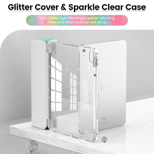 INFILAND Compatible with iPad A16 11th Generation 11 Inch 2025 Case, iPad Case 10th Generation 10.9 Inch, Glitter Cover with Sparkly Clear Back, Pencil Holder, for Kids Girls (Rainbow)