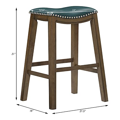 Lexicon Alviso Wooden Saddle Seat Pub Height Stool, 29" Sh, Green #TOP2