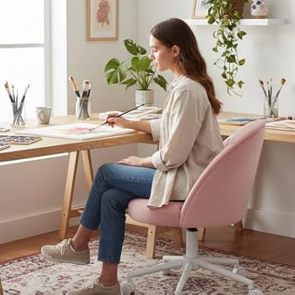 Silla De Oficina Sin Apoyabrazos Giratoria Ajustable Rosa miniatura 5