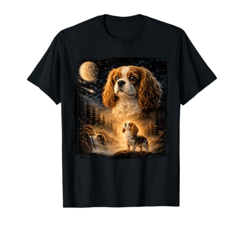 Retro 90s Cavalier King Charles Spaniel Howling At The Moon T-Shirt