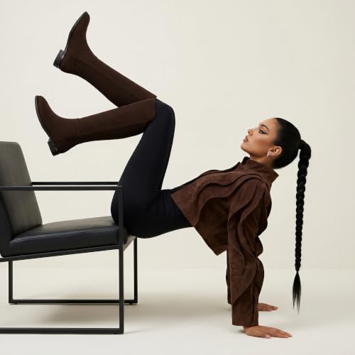 Image of Modatope Rounded Toe Flat Stretchy Dress Knee High Boots Side Zipper