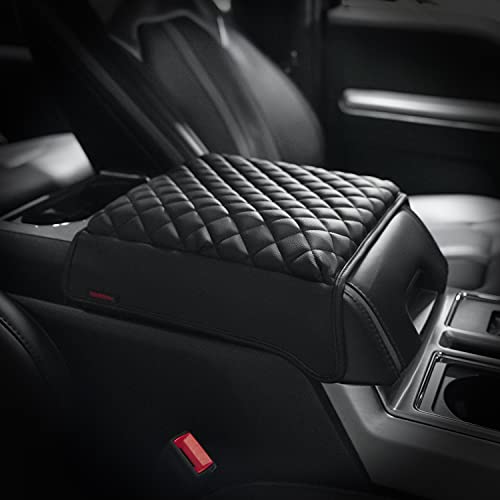 KMMOTORS F-150 Center Console Cover, Armrest Cushion, Interior Accessories for F-150 Car Gadget, Vegan Leather, Armrest Protector (2015~2020, Black)