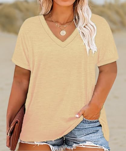 Image of RITERA Women Plus Size Tops Tie Dye V Neck Shirt Floral Camo Summer Short Sleeve Tunic Oversized Ladies Blouse XL-5XL