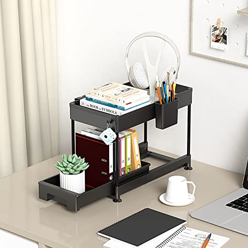 Spacelead Under Sink Organizers And Storage For Bathroom 2 Tier Sliding Cabinet Basket Organizer Drawers, Kitchen Under Bathroom Sink Storage Organizer With Hooks The Bottom Can Be Pulled Out Black #TOP6