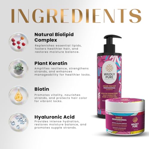 Image of WILDLY PURE Professional Keratin Shampoo & Hair Mask | 7 Days Smoothening | 8 weeks Colour Protection | With Natural Biolipid Complex & Hyaluronic Acid | Deep Conditioning for dry & frizzy Hair (Keratin Combo)