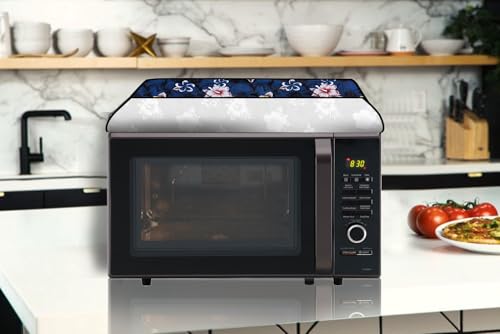 Image of The Furnishing Tree microwave oven cover compatible for IFB 25 Liters Convection 25SC4,25SC3,25BC4, Waterproof, Dustproof, Wipeable, Cover Size In CM: (50.8x43.2x35.6), Floral Pattern Blue